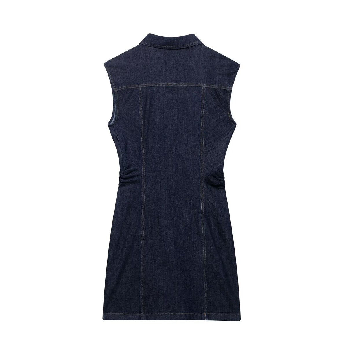 Vestido mini plisado de mezclilla sin mangas para mujer
