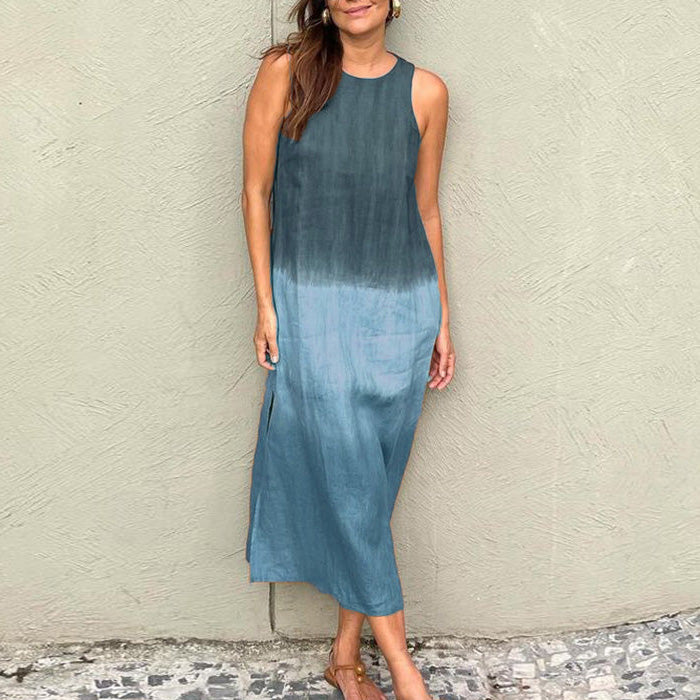 Robe mi-longue décontractée d'été en coton et lin pour femme