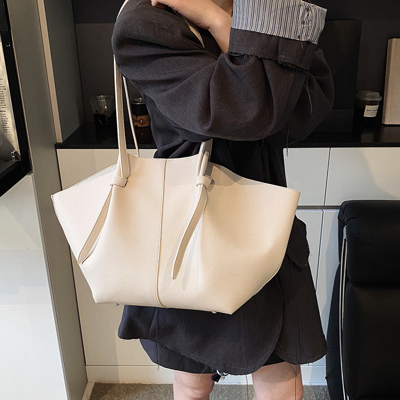 Bolso de mano plisado de color sólido informal de moda para mujer con gran capacidad