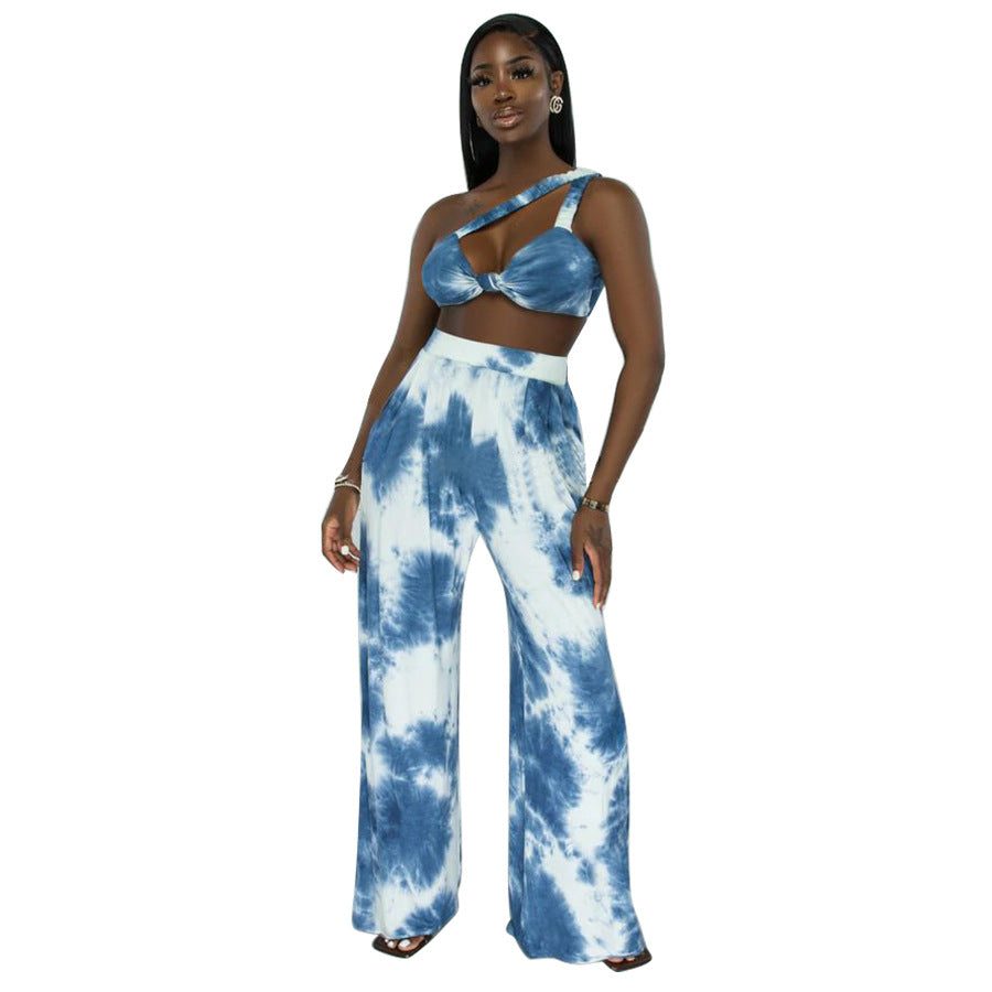 Conjunto de top con estampado tie-dye y pantalón ancho para mujer