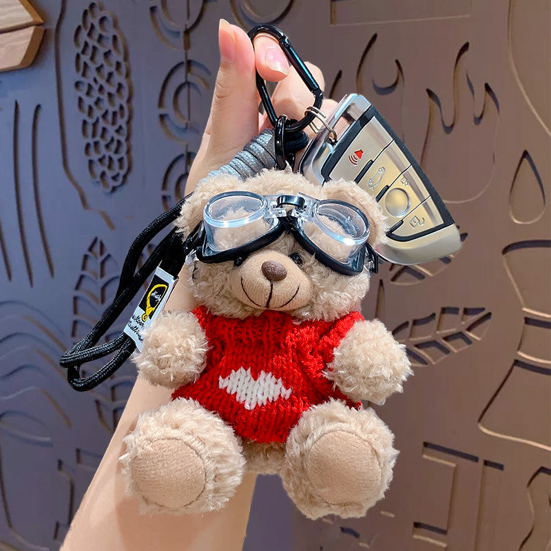 Cartoon Plush Bear Keychain with Colorful Sweater Styles