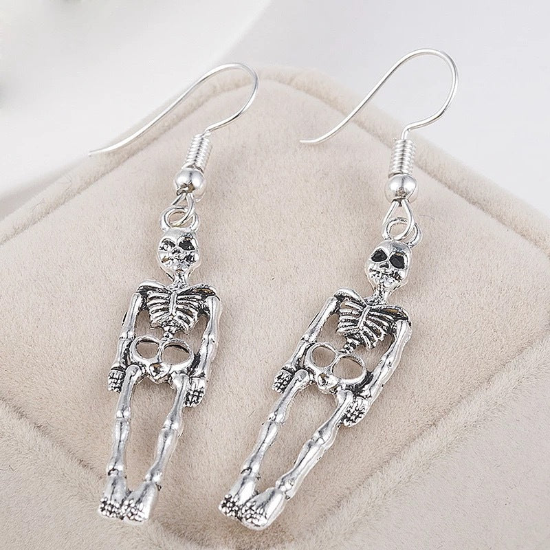 Pendientes de esqueleto de aleación de Halloween exagerados de moda para mujer