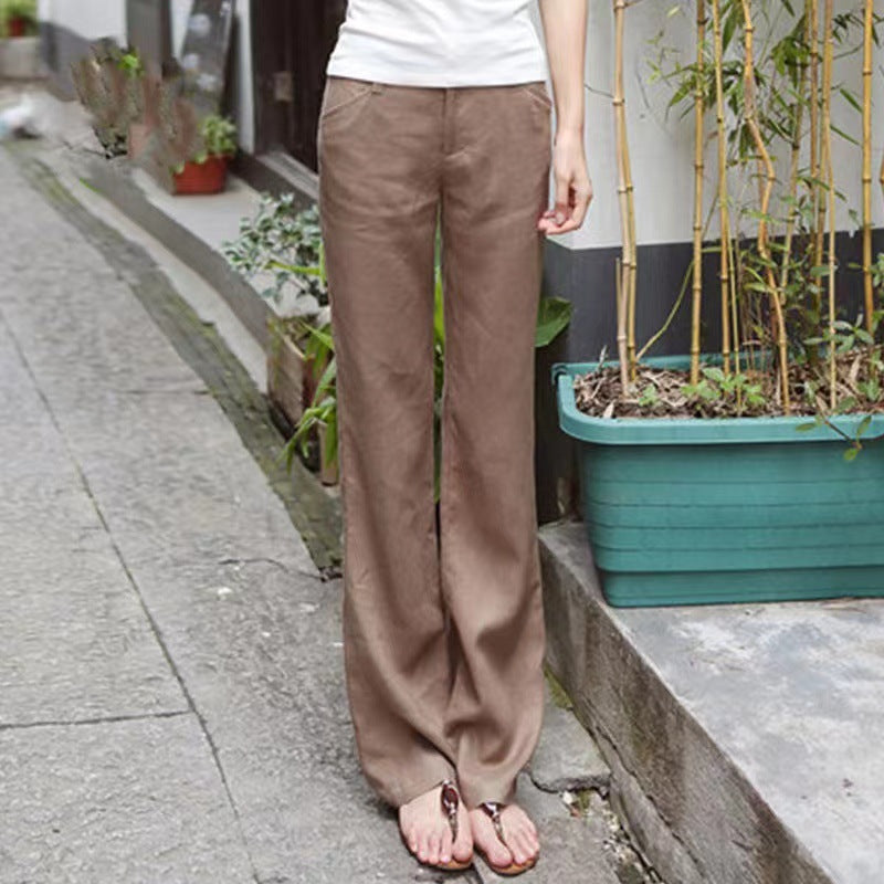 Women Fashion Casual Solid Color Cotton Linen Pants