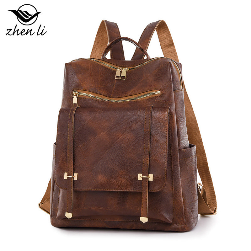Women Fashion Vintage PU Zipper Backpack