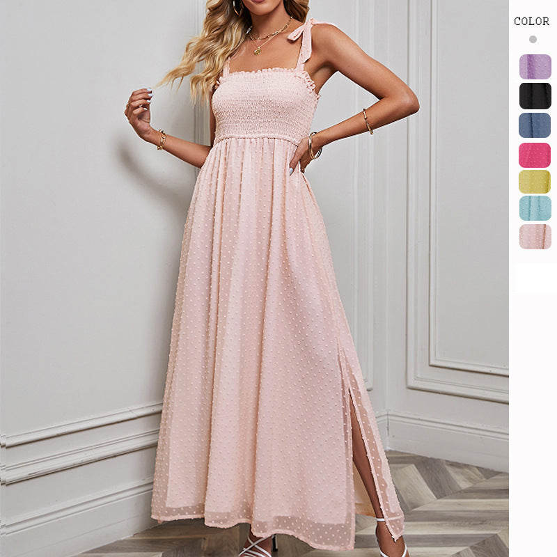 Vestido largo informal de gasa de color liso para mujer de vacaciones