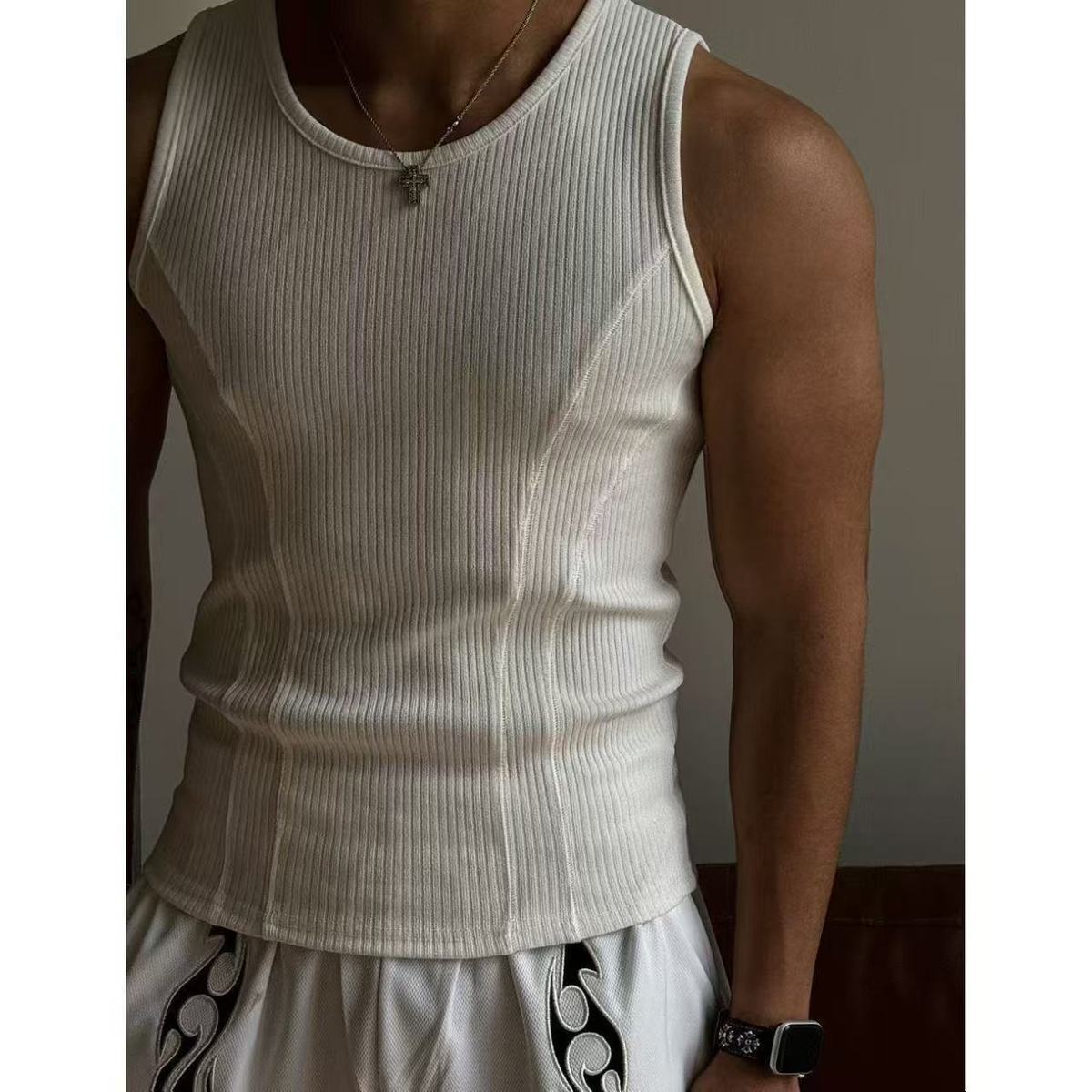 Summer Men Tight Sports Fitness Rib-Knit Tank Top