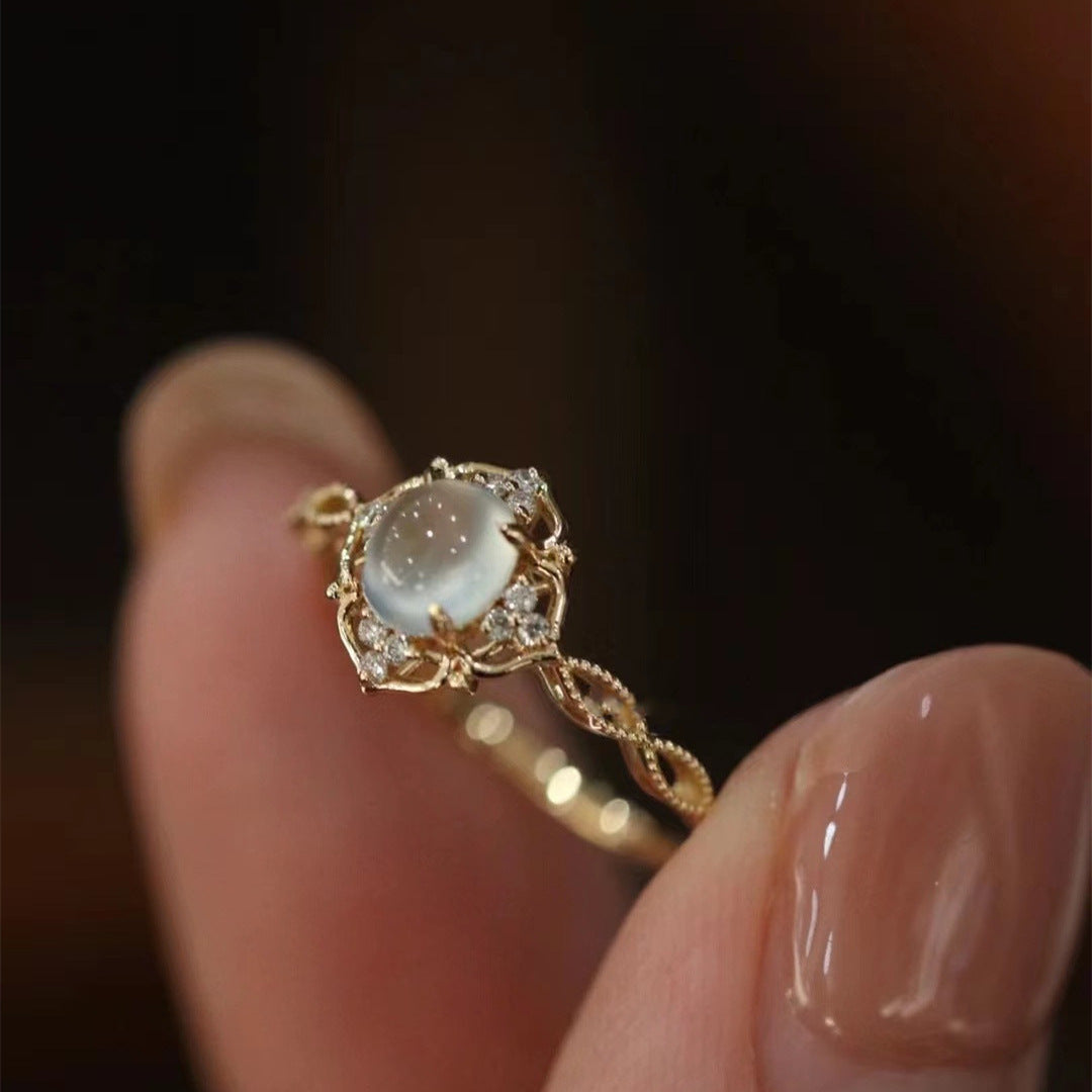 Elegante anillo con piedra preciosa de ojo de gato para mujer