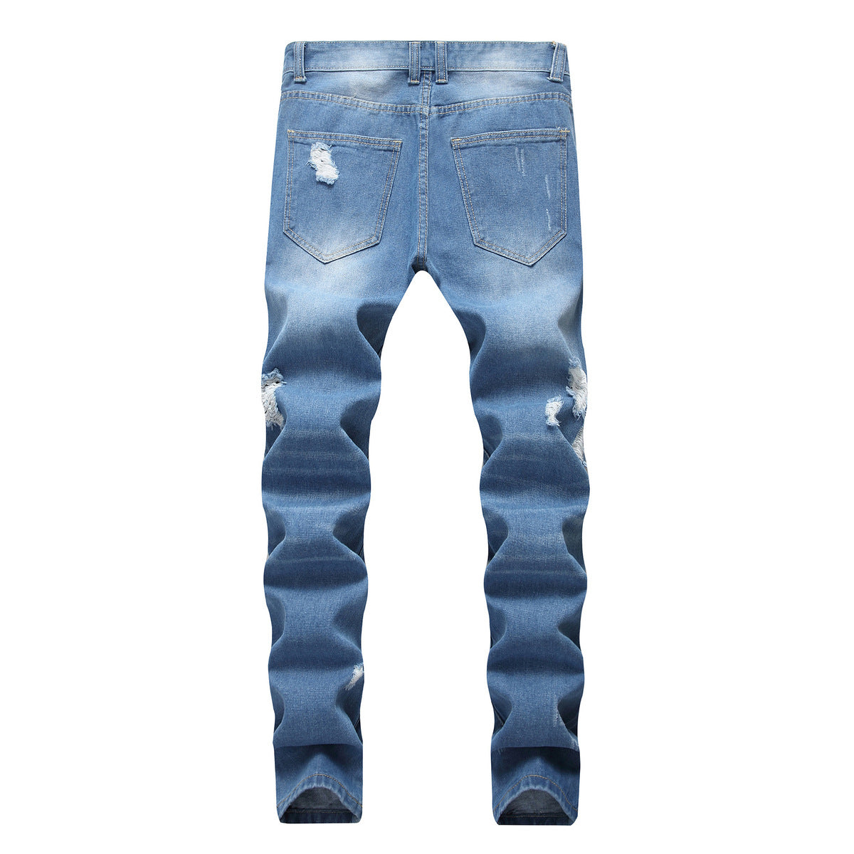 Men Casual Ripped Slim-Fit Straight Cotton Jeans