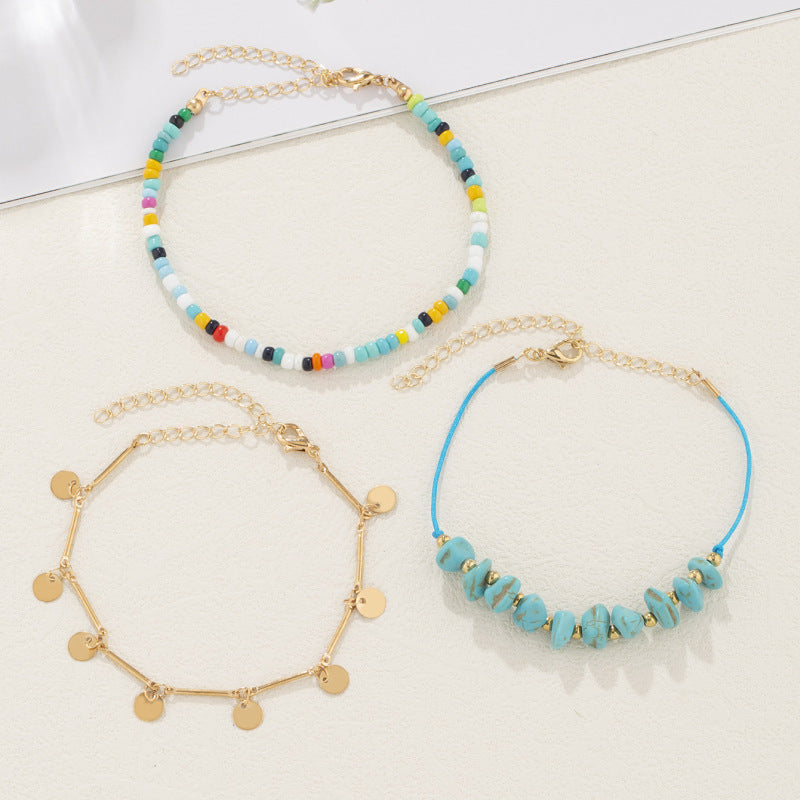 Bohemian Multicolor Rice Beads Turquoise Foot Jewelry
