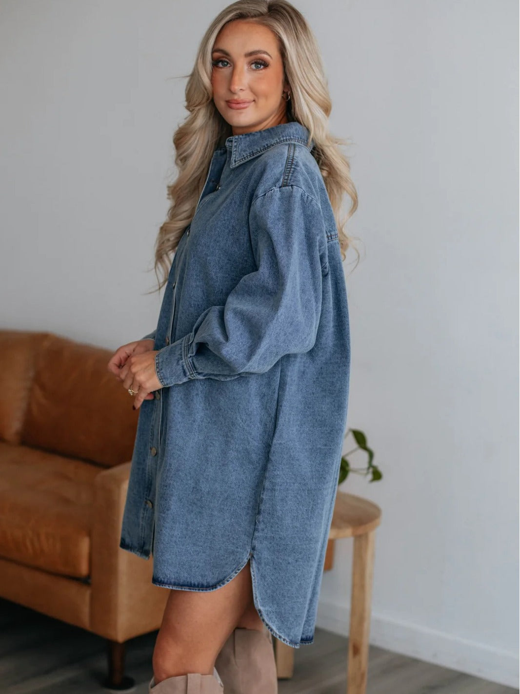 Vestido vaquero holgado informal de moda para mujer en azul
