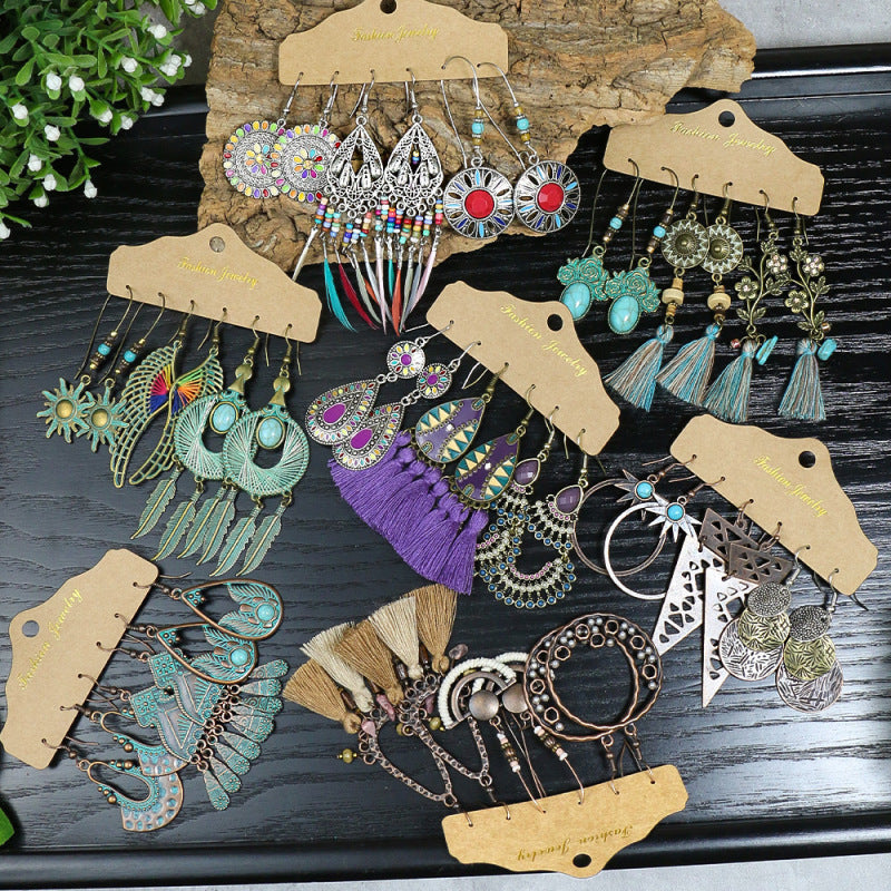 Conjunto de pendientes con borlas creativas retro de estilo étnico bohemio