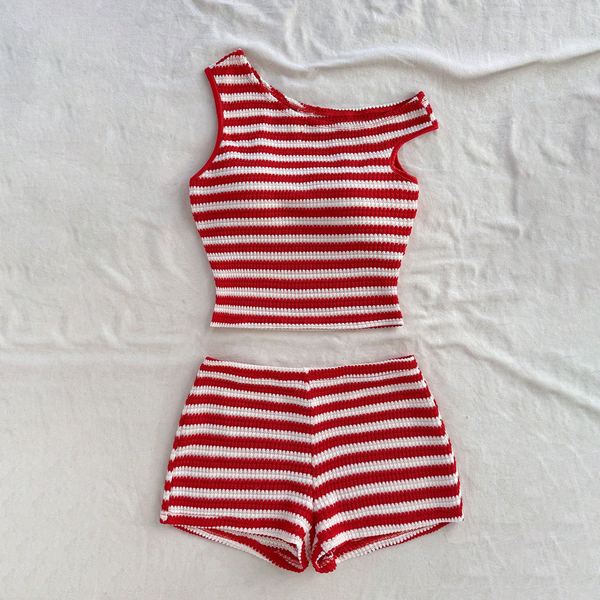 Ensemble deux pièces sexy à rayures et débardeur moulant court pour femme