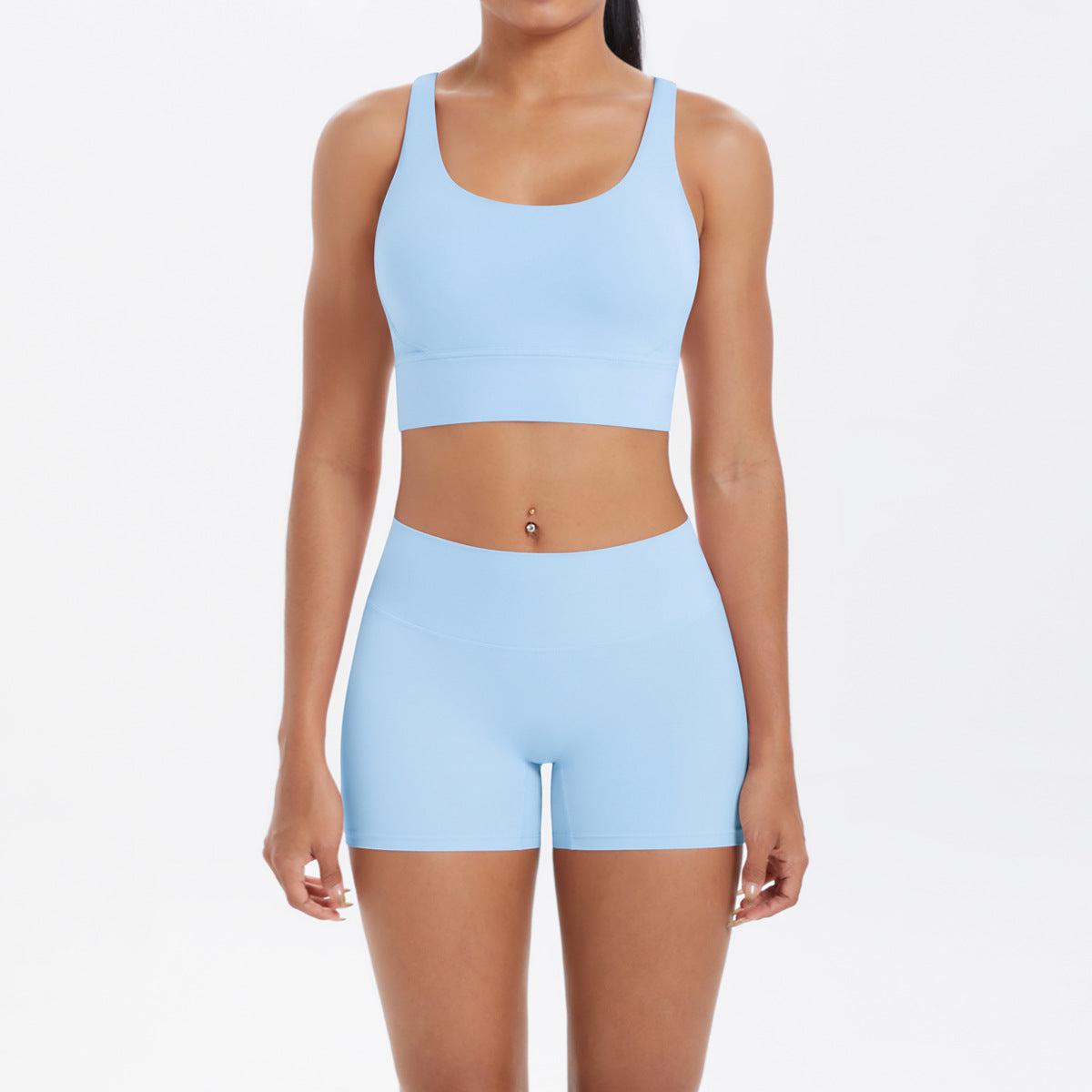Women Casual Solid Color Tank Top and Tight Shorts Two-Piece Set for Yoga and Sports