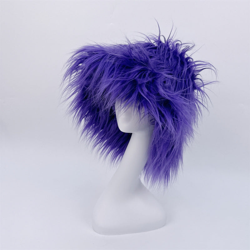 Chapeau de paille en fausse fourrure pour femme, couleurs unies