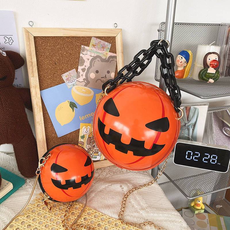 Women Fashion Creative Funny Halloween Pumpkin Devil Acrylic Chain Messenger Bag