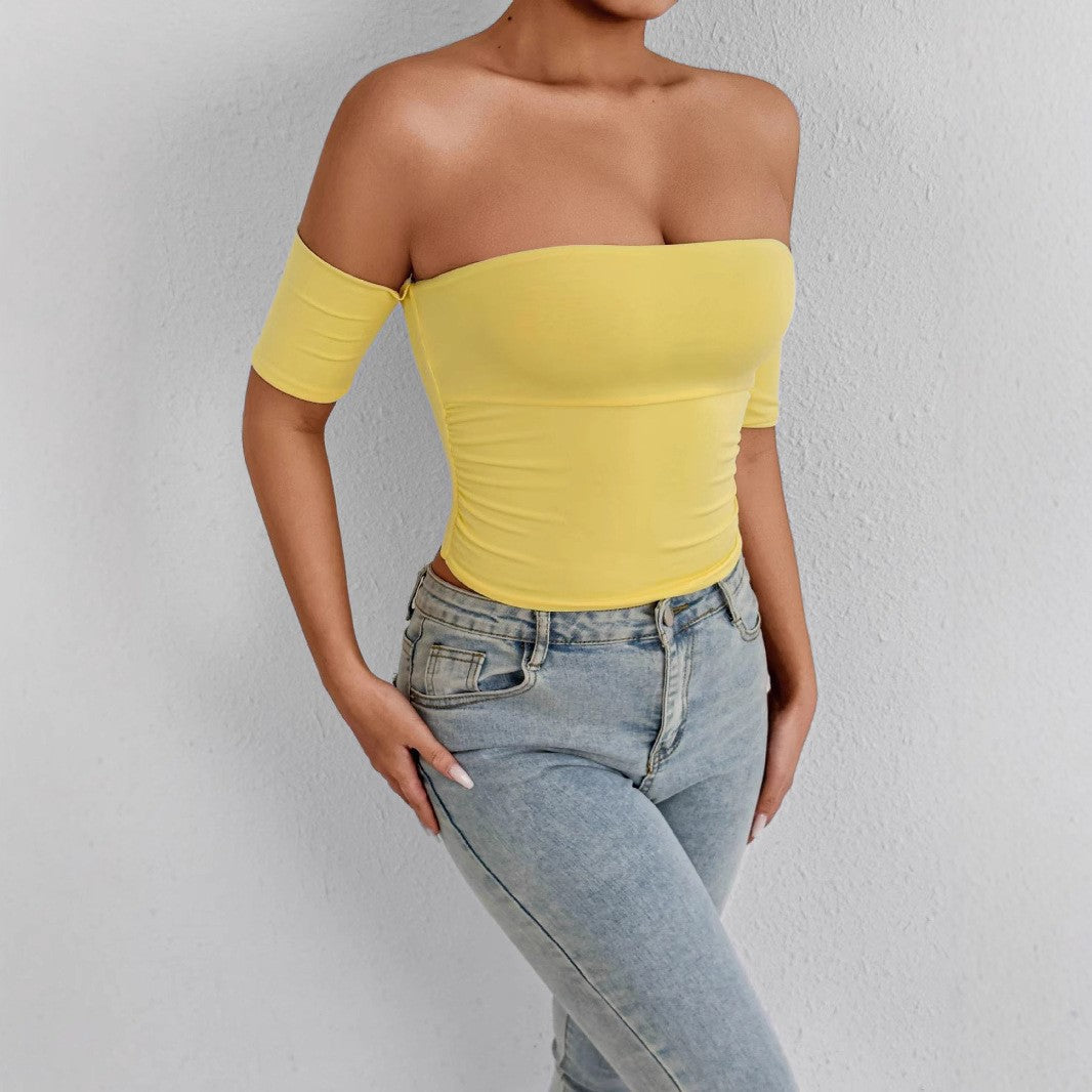 Women Fashion Sexy Solid Color Off Shoulder Crop Top