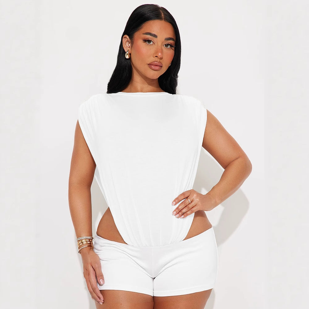 Women Fashion Sleeveless Bodysuit and Shorts Set