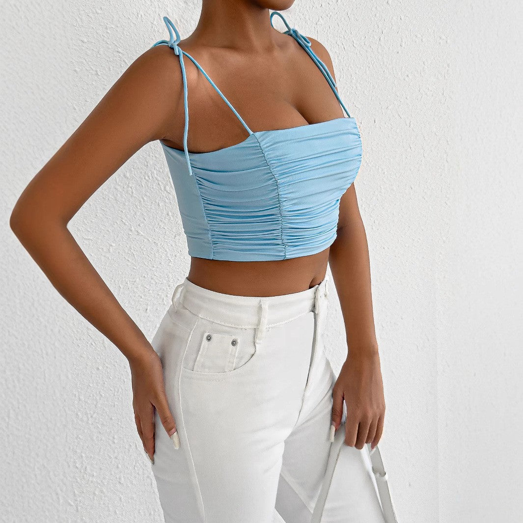 Women Fashion Sexy Solid Color Pleated Camisole