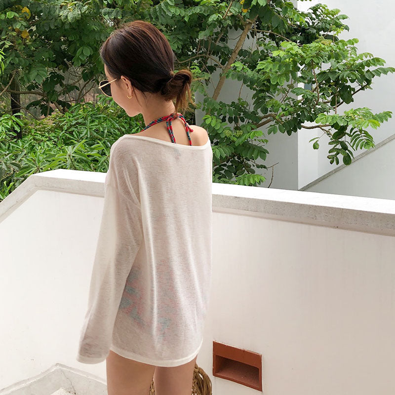 Vestido playero sexy de manga larga con dobladillo dividido para mujer