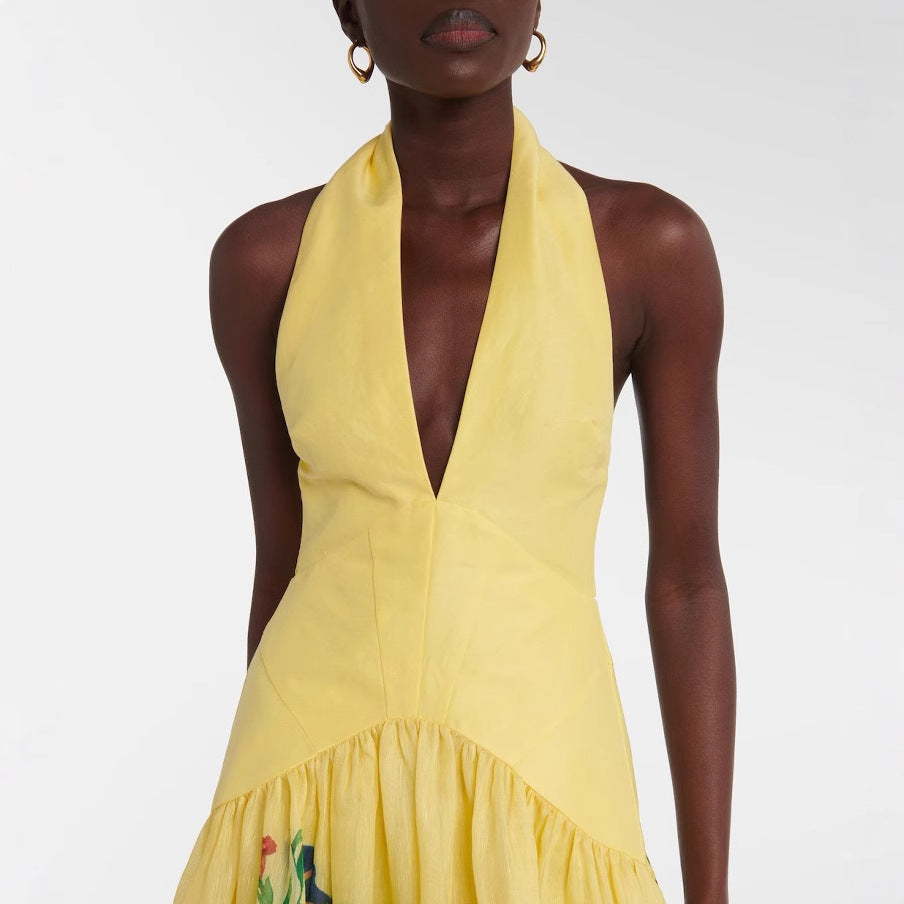 Robe sexy à col en V profond et imprimé pour femme