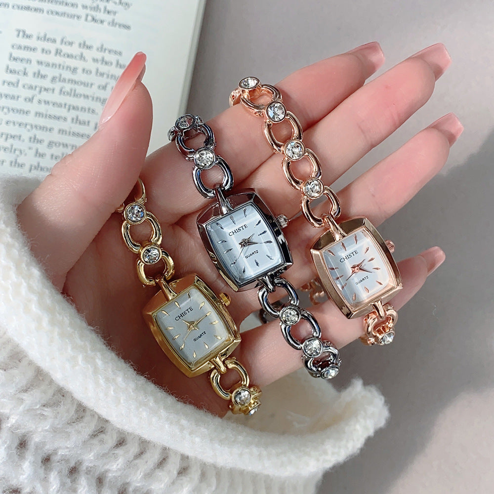 Women Fashion Solid Color Square Rhinestone Bracelet Watch