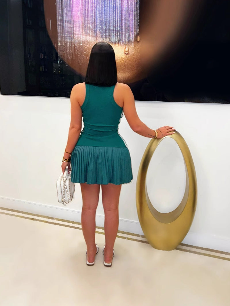 Robe plissée sexy à blocs de couleurs pour femmes