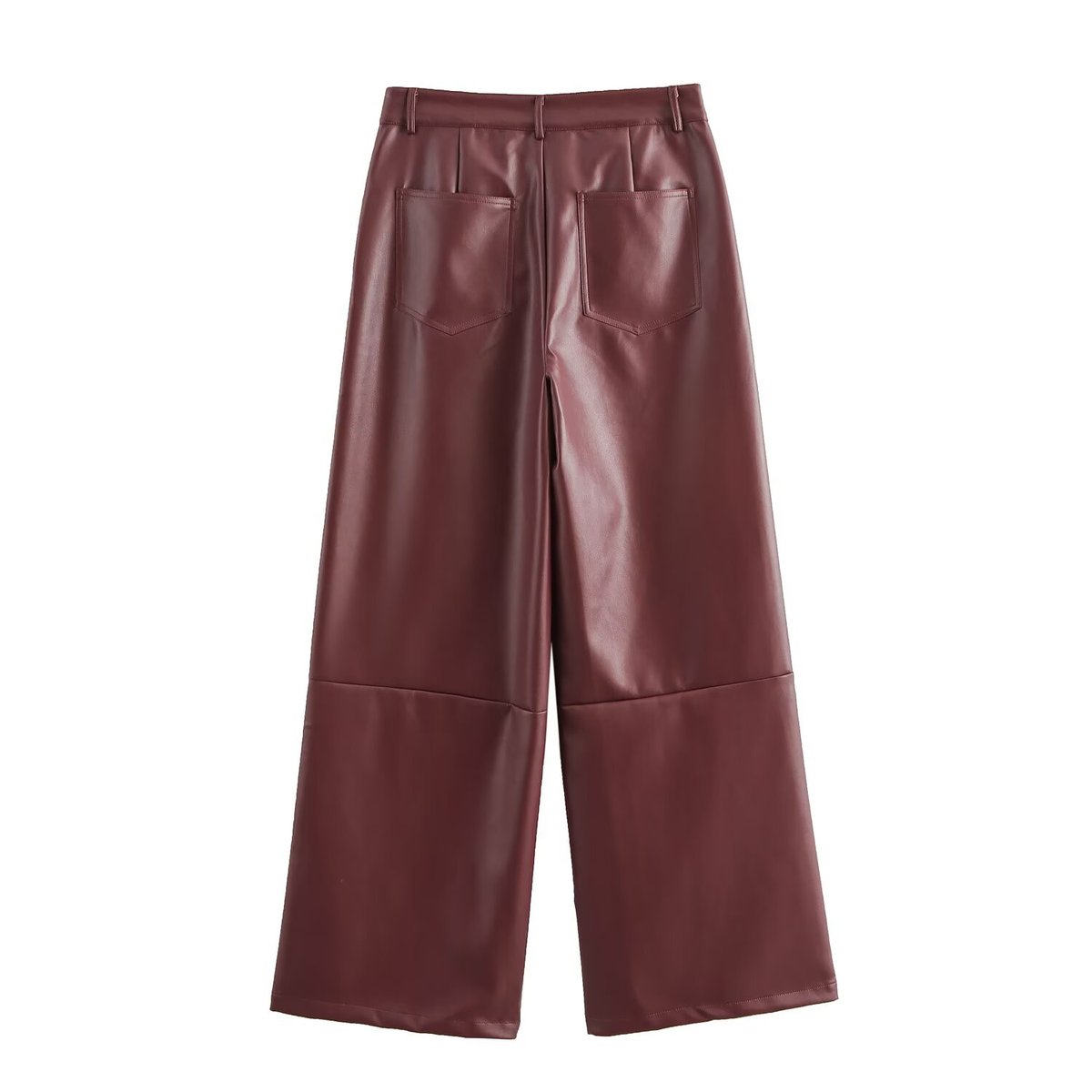 Pantalones de cuero sueltos de cintura alta informales a la moda para mujer