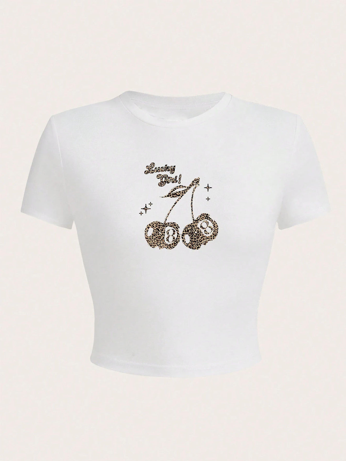 Women Fashion Sexy Cherry Print Short-Sleeve Slim-Fit T-Shirt