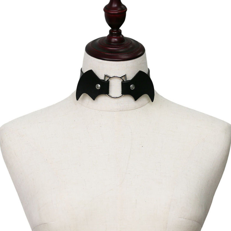 Halloween Women Gothic Bat Pu Leather Chokers