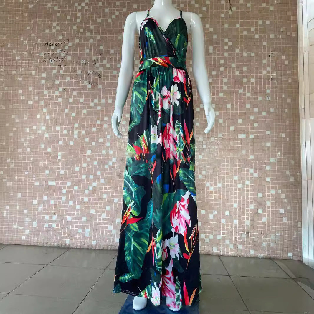 Vestido informal de algodón con cuello en V y estampado floral para mujer
