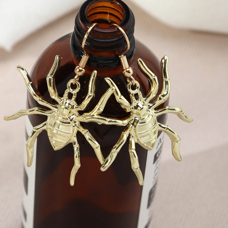 Women Fashion Exaggerated Halloween Metal Spider Earrings