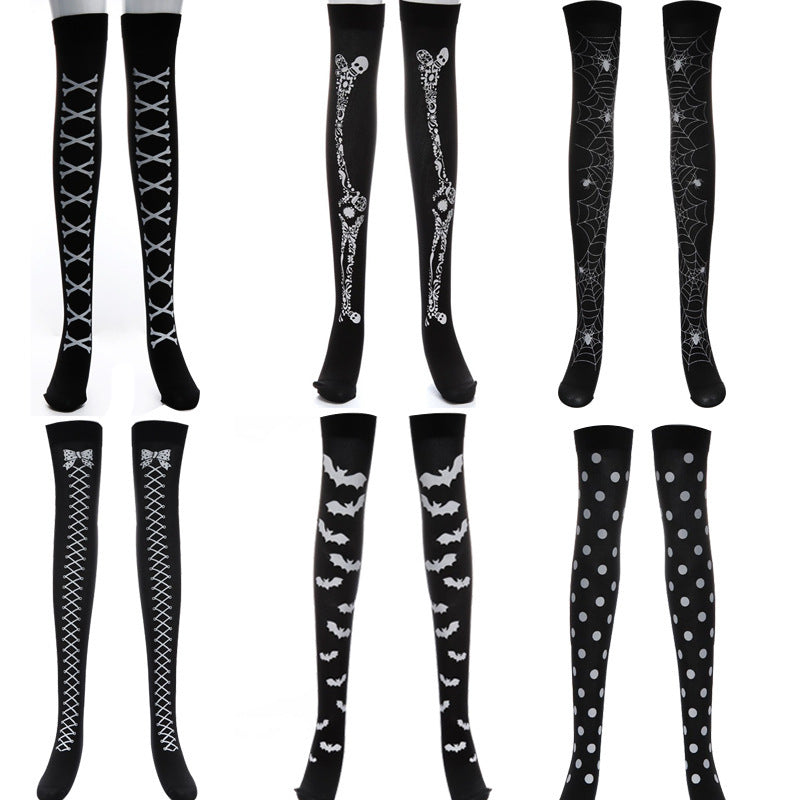 Women Funny Halloween Skeleton Bat Spider Web Stockings