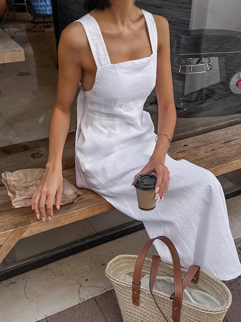 Vestido largo informal de verano para mujer, color liso, sin espalda
