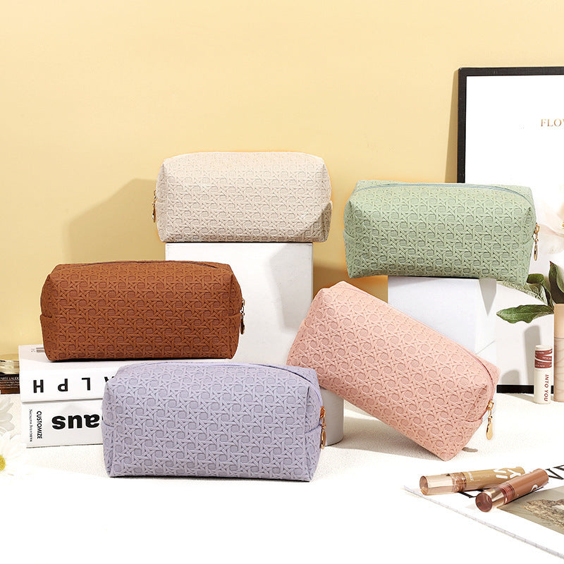 Bolsa de cosméticos sencilla de cuero de color sólido