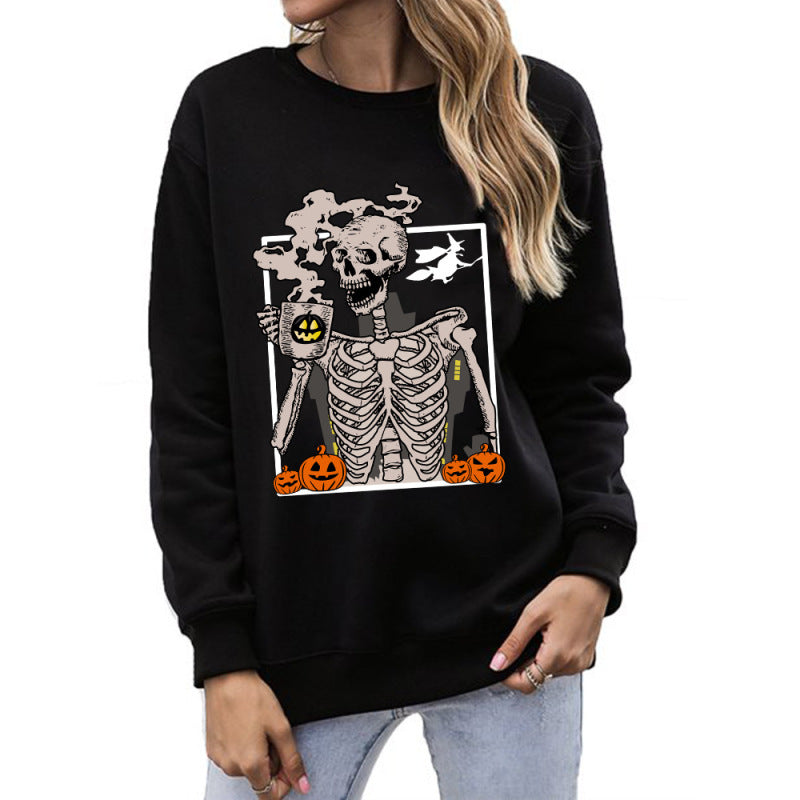 Sudadera con estampado de calavera de Halloween para mujer