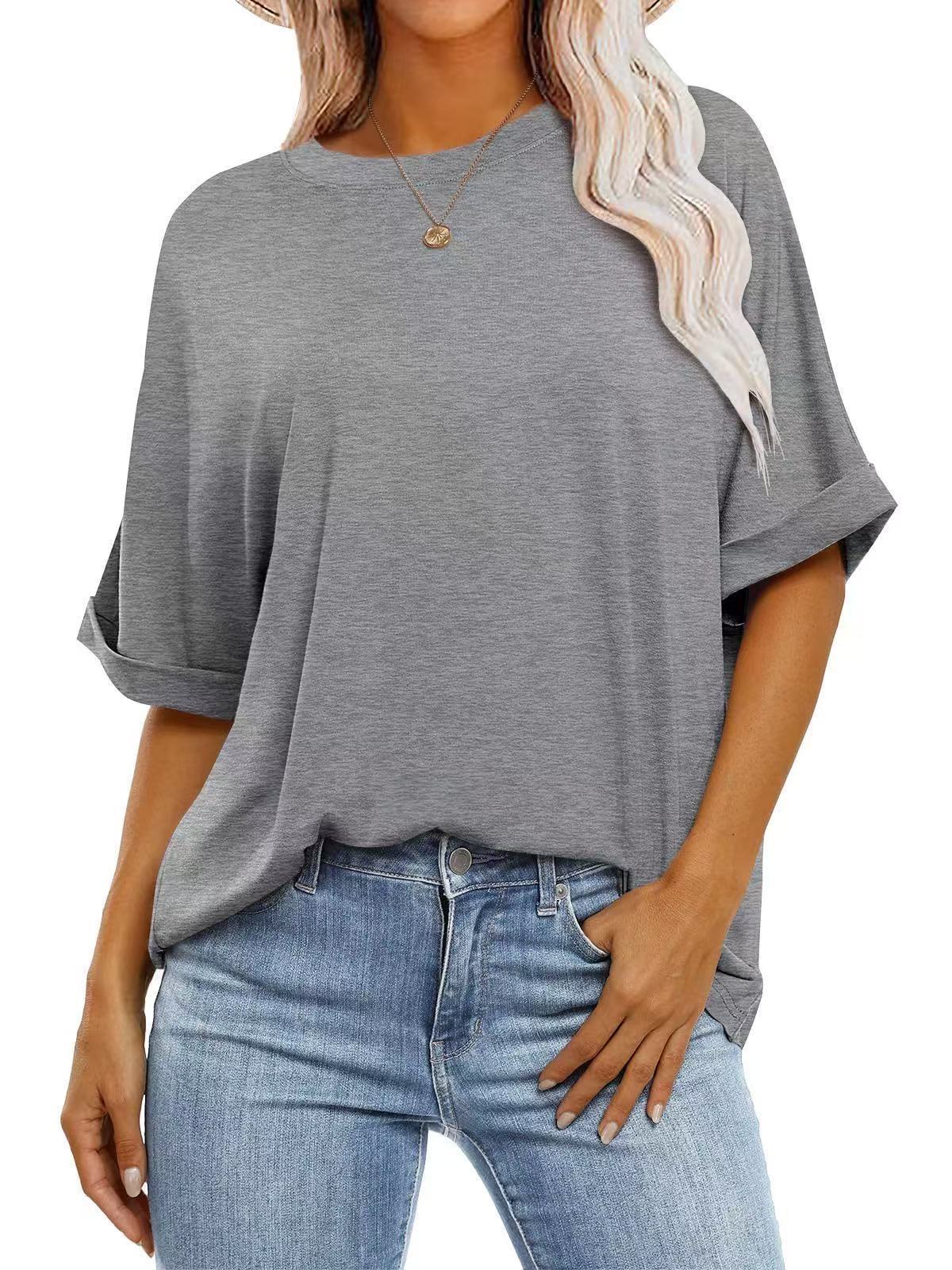 Women Casual Solid Color Spandex Loose T-Shirt