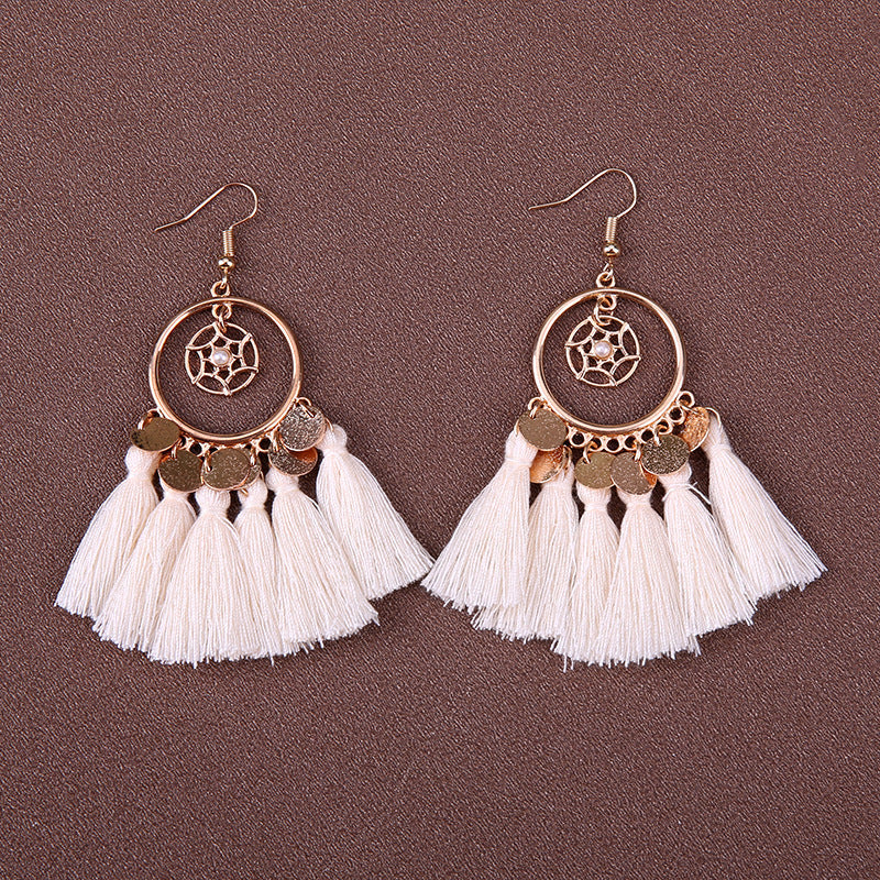 Boucles d'oreilles à pompons rétro de style ethnique bohème