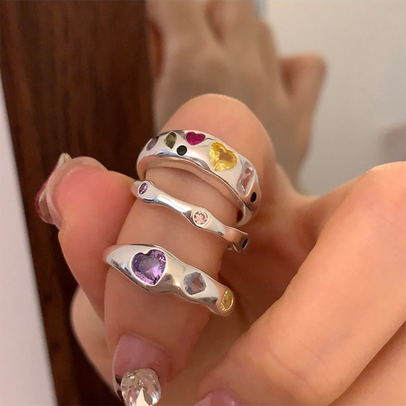 Anillo de amor multicolor de aleación de circón irregular para mujer