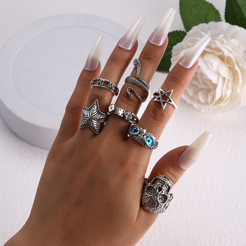 Anillos midi de Halloween para mujer, estilo vintage, hueco, con forma de estrella, serpiente, calavera, búho, rosa y animal.