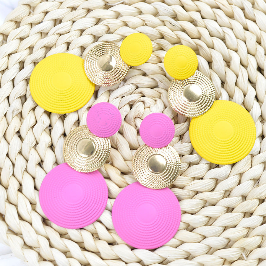 Women Fashion Solid Color Three Layer Mosquito Plate Earrings