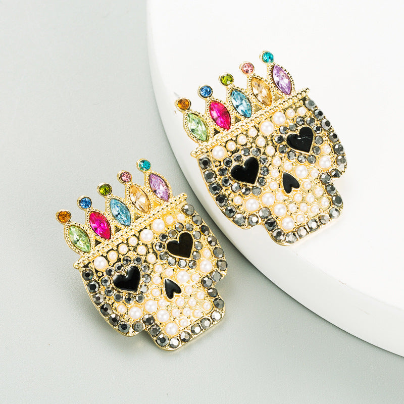 Punk Exaggerated Personality Alloy Diamond Skull Earrings