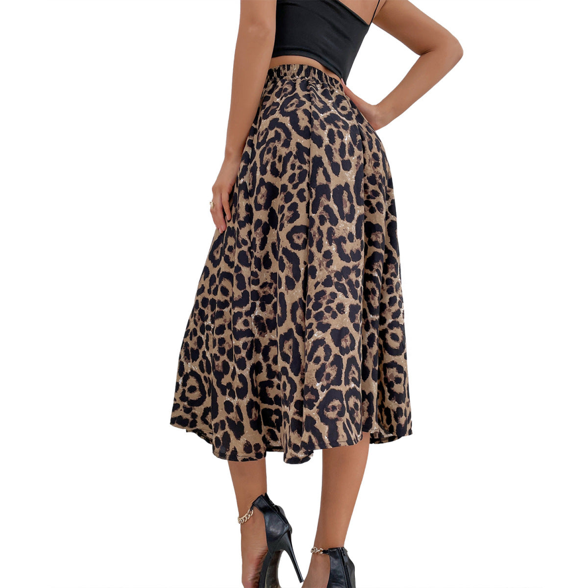 Falda holgada con estampado de leopardo y gasa para mujer