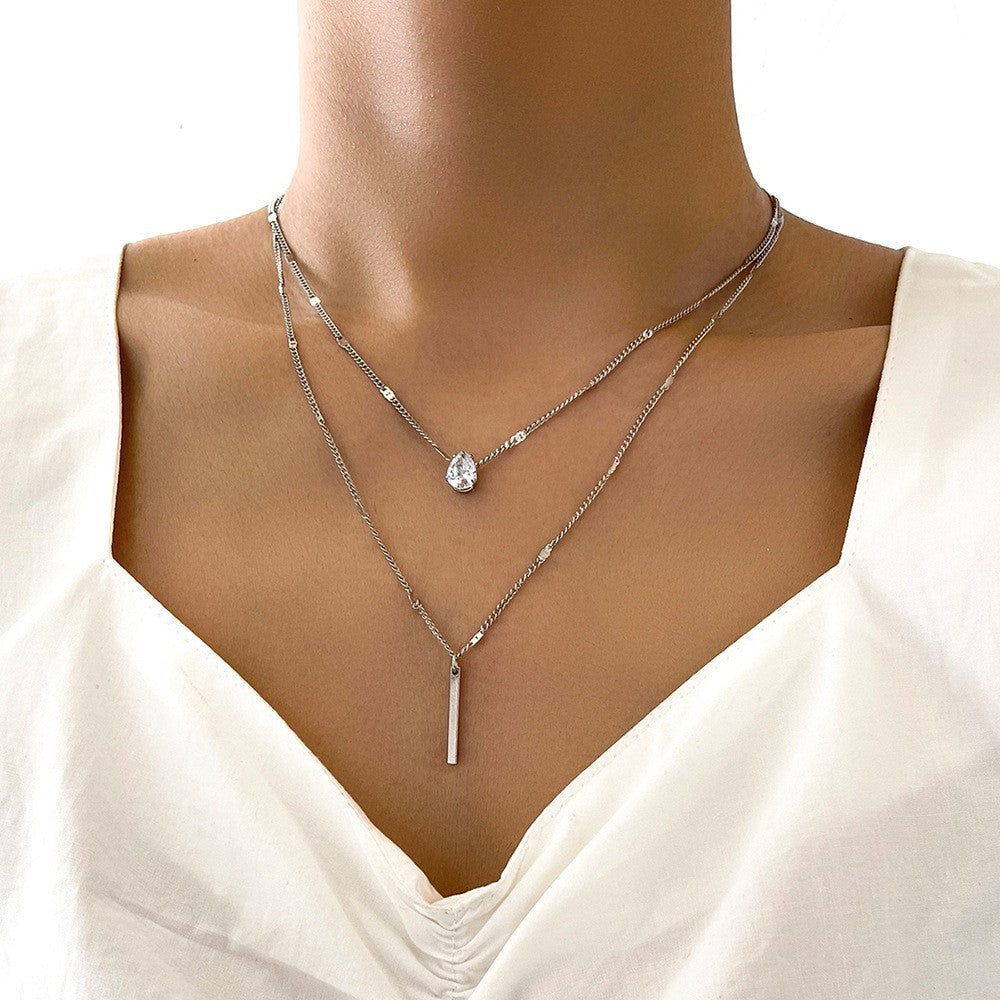 Collar con colgante de borla larga en forma de lágrima, sencillo, de dos piezas, para mujer