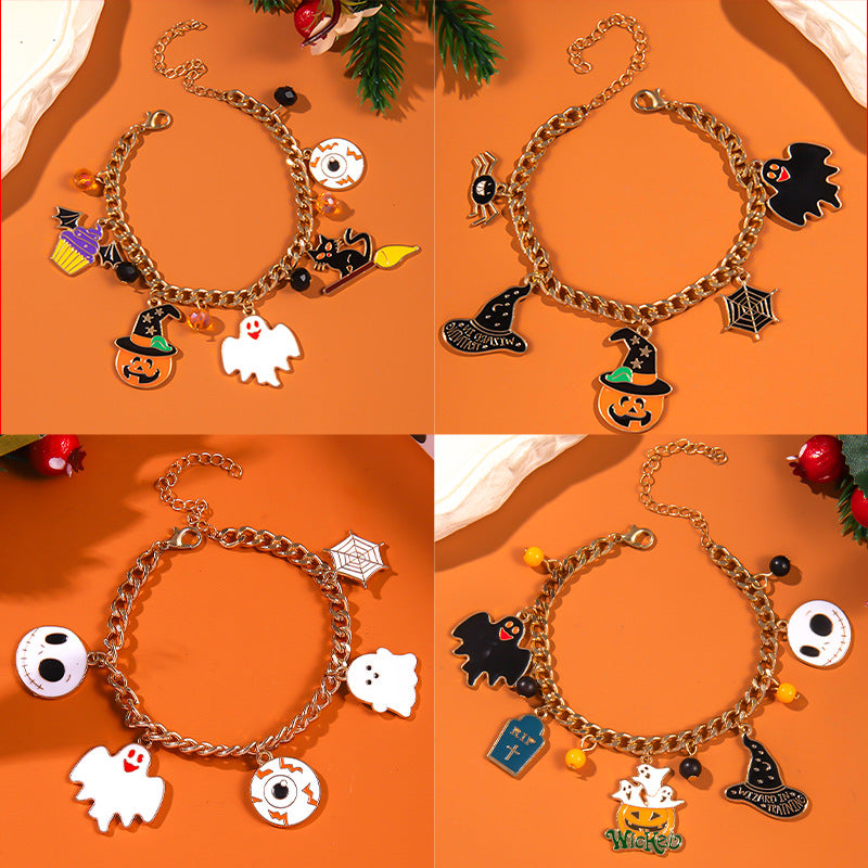 Pulsera naranja de murciélago fantasma de Halloween para mujer