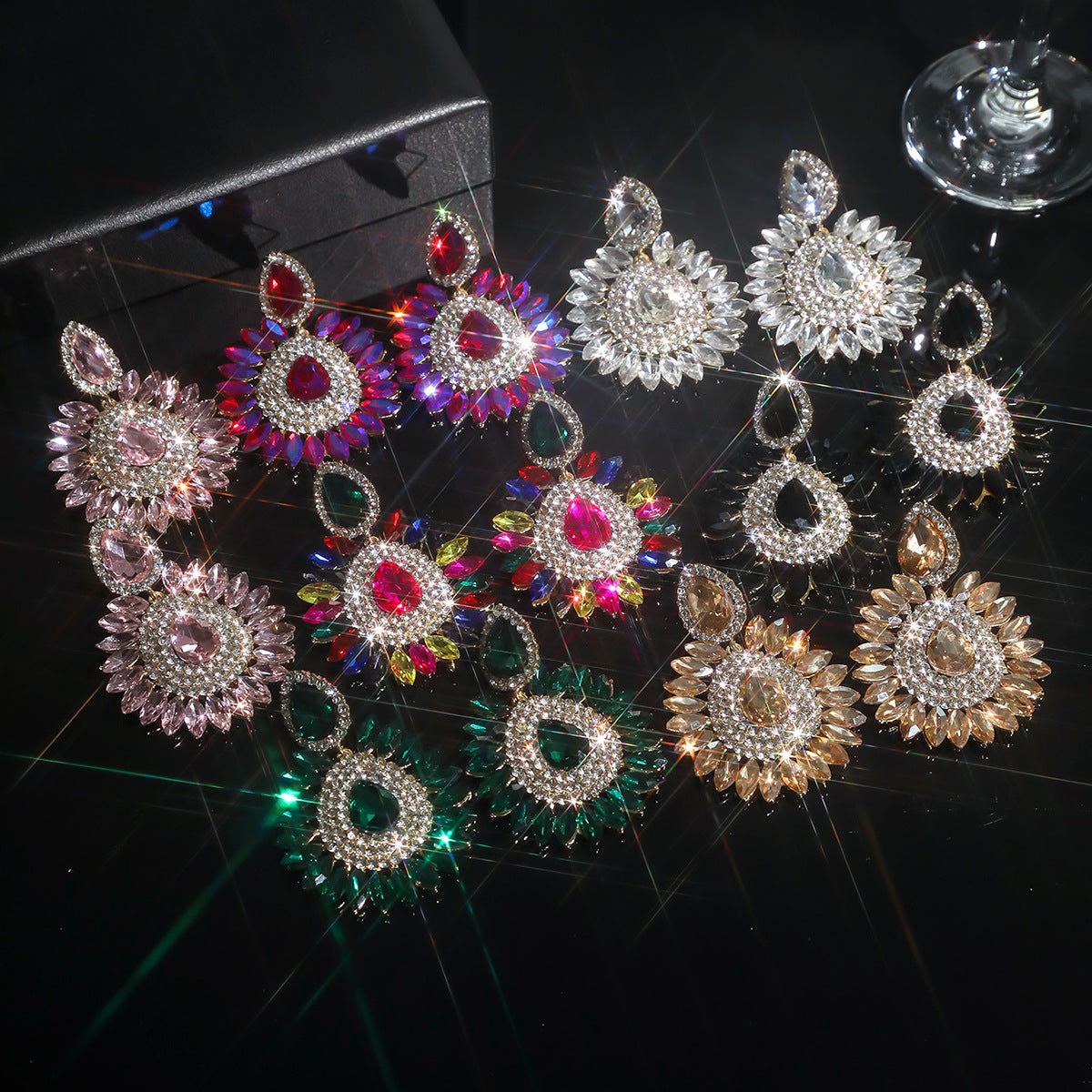 Boucles d'oreilles à strass multicolores exagérées pour femmes