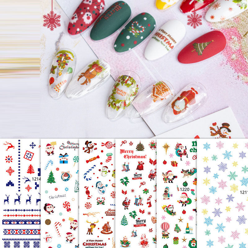 Autocollant pour nail art DIY motif flocon de neige, élan et clochette de Noël