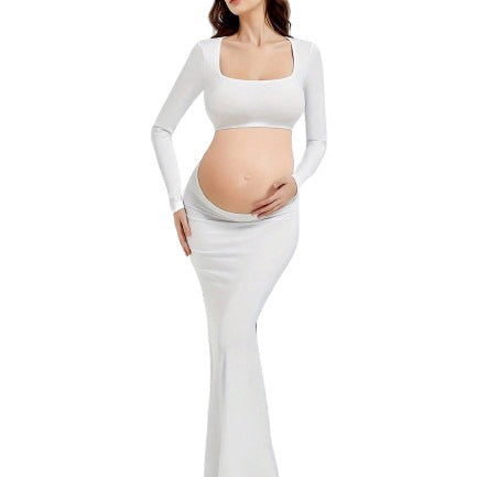 Pregnant Women Fashion Long Sleeve Square Neck Dress