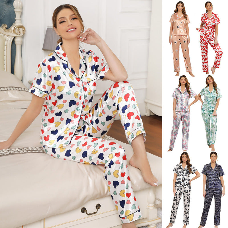 Ensemble de pyjama décontracté à imprimé cœur multicolore pour femme