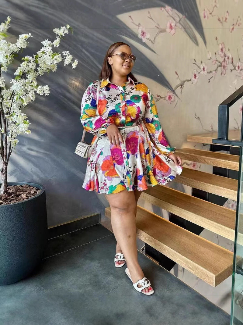 Women Fashion Elegant Plus Size Floral Printed Dress
