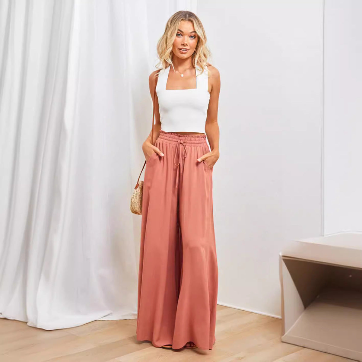 Casual Wide Leg Loose Women's Solid Pants